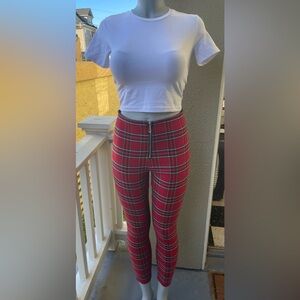 ZARA Tartan Plaid Ankle Skinny Pants w/ Zipper Closure Size M *NWOT*
